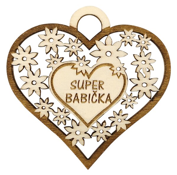 AMADEA Drevené srdce s textom "super babička", 7 cm, český výrobok