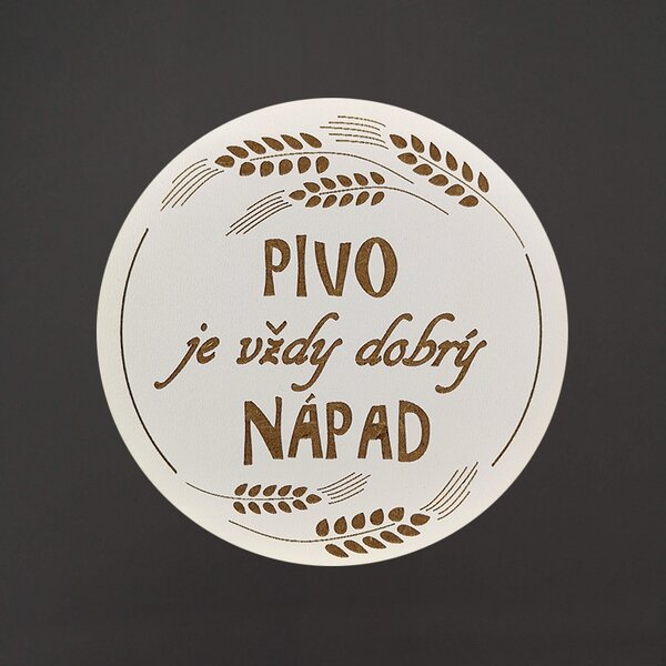 AMADEA Drevený podtácok okrúhly Pivo text "pivo je vždy dobrý nápad", priemer 10,5 cm