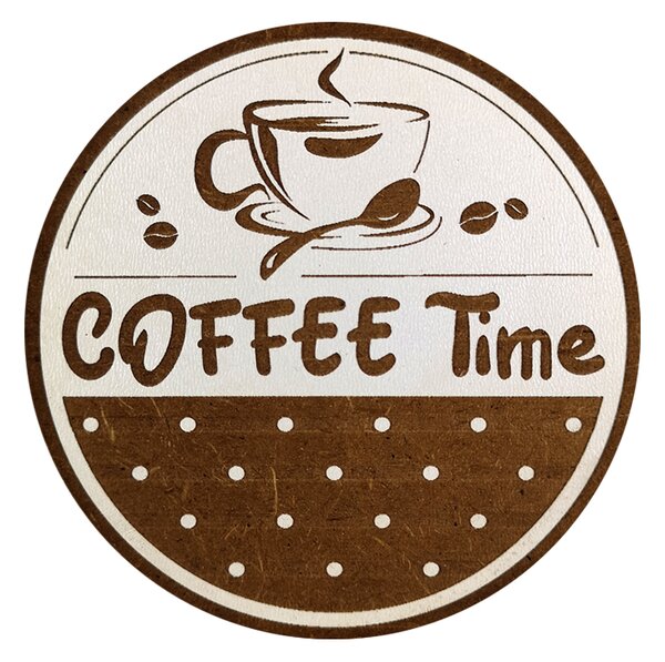 AMADEA Drevený podtácok okrúhly Káva text "Coffee Time", priemer 10,5 cm, český výrobok