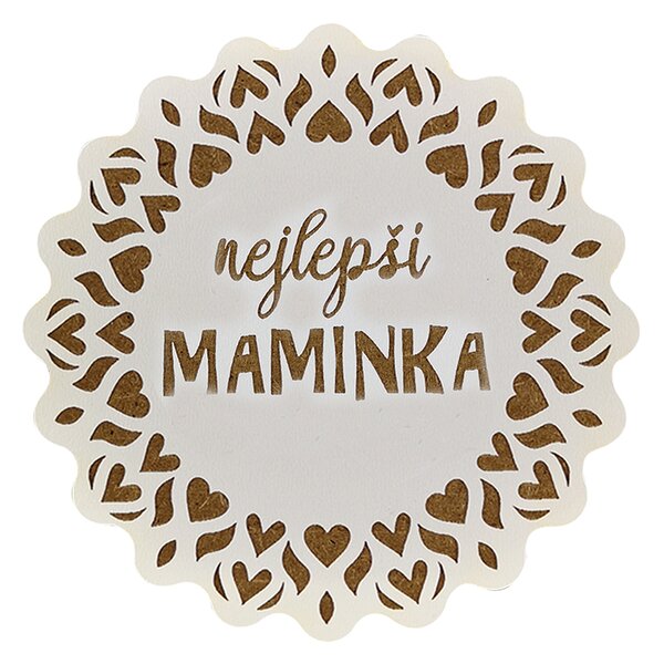 AMADEA Drevený podtácok okrúhly text "najlepšia mamička", priemer 10,5 cm, český výrobok