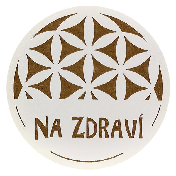 AMADEA Drevený podtácok okrúhly text "na zdravie", priemer 10,5 cm, český výrobok