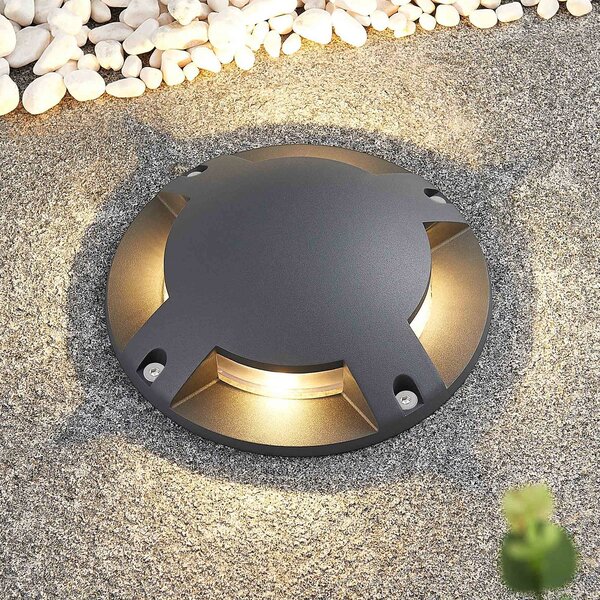 Lindby LED podlahové bodové svietidlo Cormac, 4 svetlá, Ø 21 cm, IP67, Čierna, Hliník, Moderný, Zapustené okrúhle