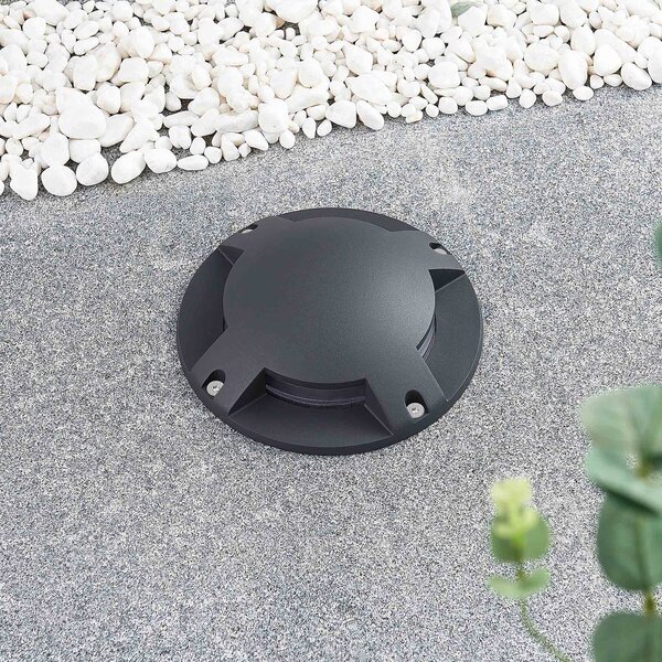 Lindby LED podlahové bodové svietidlo Cormac, 4 svetlá, Ø 21 cm, IP67, Čierna, Hliník, Moderný, Zapustené okrúhle