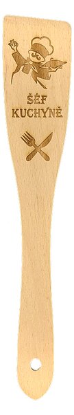 AMADEA Drevená obracačka buk text "šéf kuchyne", masívne drevo, dĺžka 30 cm, český výrobok