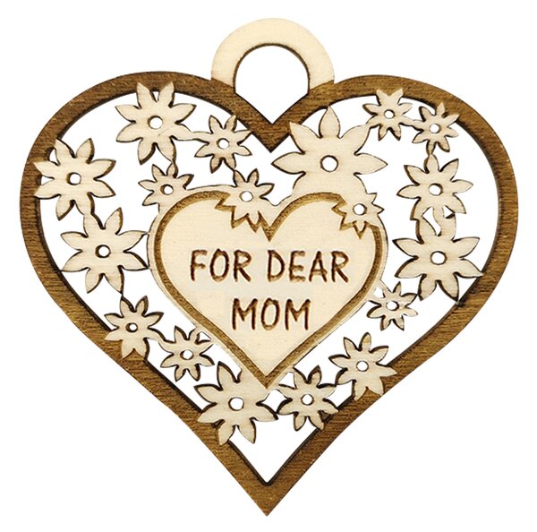 AMADEA Drevené srdce s textom "FOR DEAR MOM", 7 cm, český výrobok
