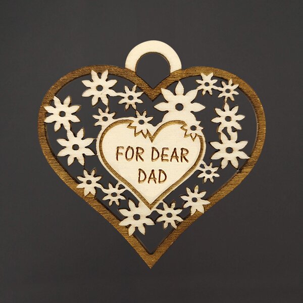 AMADEA Drevené srdce s textom "FOR DEAR DAD", 7 cm, český výrobok