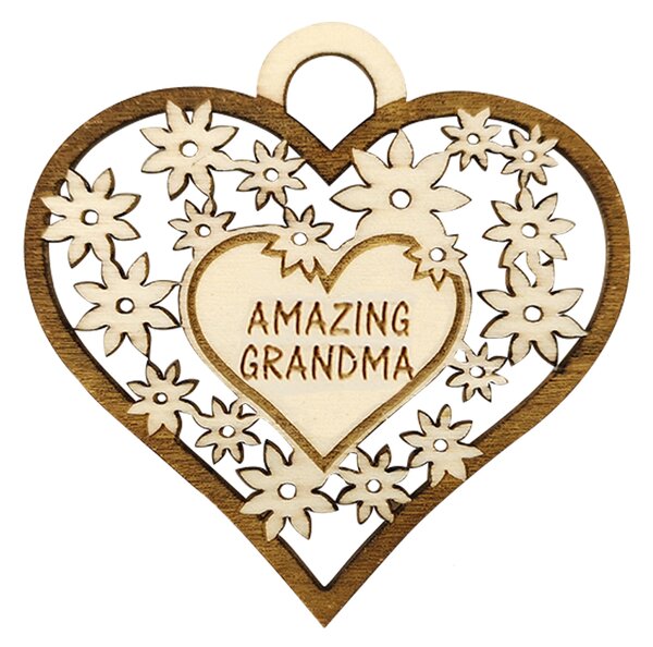 AMADEA Drevené srdce s textom "AMAZING GRANDMA", 7 cm, český výrobok
