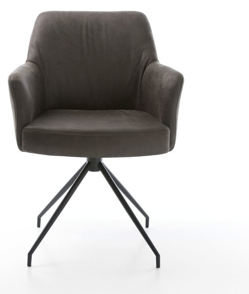 DELIFE Jedálenská stolička Xana-Flex s opierkami mikrovlákno antracit vintage krížová podstava zúžená čierna otočná o 180° vrecková pružina