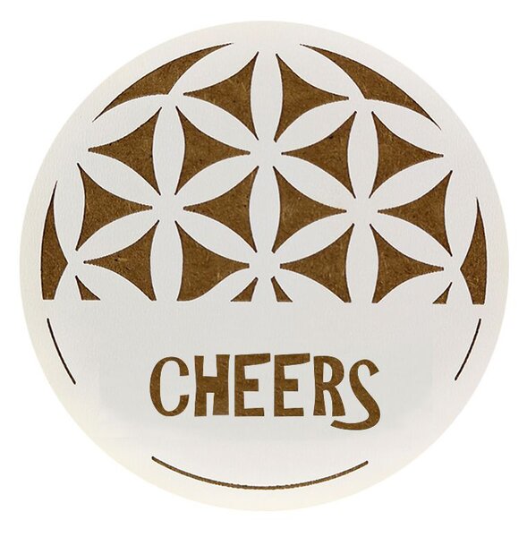 AMADEA Drevený podtácok okrúhly text "Cheers", priemer 10,5 cm, český výrobok