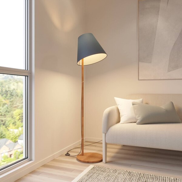 Stojacia lampa Lucande Jinda, modrá, drevo, látka, 160 cm, E27, Modrá, Obývacia izba / jedáleň, Textil / látka / hodváb, Škandinávsky, Stojaca lampa