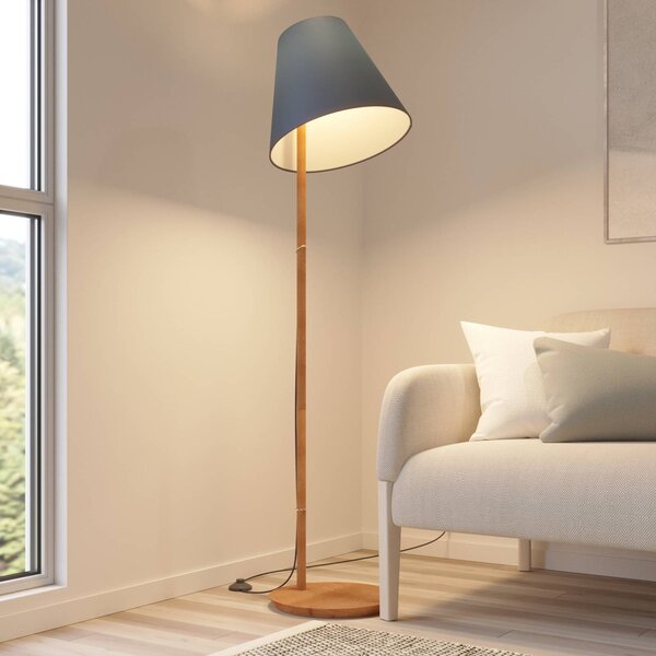 Stojacia lampa Lucande Jinda, modrá, drevo, látka, 160 cm, E27, Modrá, Obývacia izba / jedáleň, Textil / látka / hodváb, Škandinávsky, Stojaca lampa