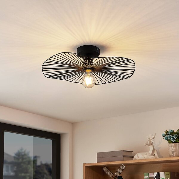 Lindby Ruota stropná lampa z kovu, Čierna, Obývacia izba / jedáleň, kov, Vintage, Stropné svetlo polkruhové s priestorom