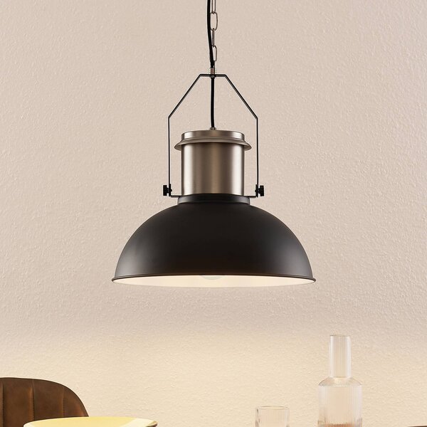 Lindby Freitjof závesná lampa čierna/niklová matná, Čierna, Obývacia izba / jedáleň, kov, Industriálny dizajn, Závesné svietidlo
