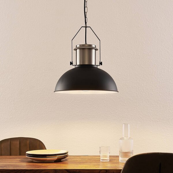 Lindby Freitjof závesná lampa čierna/niklová matná, Čierna, Obývacia izba / jedáleň, kov, Industriálny dizajn, Závesné svietidlo