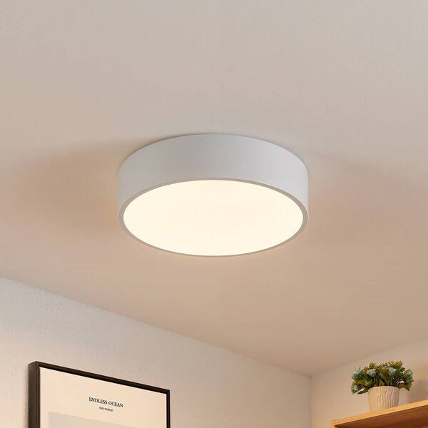 Lindby LED stropné svietidlo Simera, Ø 30 cm, biela, kov, Biela / opálová, Obývacia izba / jedáleň, Plast, Moderný, Závesné svietidlo