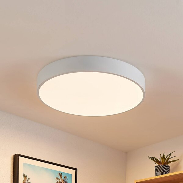 Lindby LED stropné svietidlo Simera, Ø 50 cm, biela, kov, Biela / opálová, Obývacia izba / jedáleň, Plast, Moderný, Závesné svietidlo