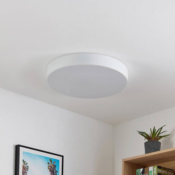 Lindby LED stropné svietidlo Simera, Ø 50 cm, biela, kov, Biela / opálová, Obývacia izba / jedáleň, Plast, Moderný, Závesné svietidlo