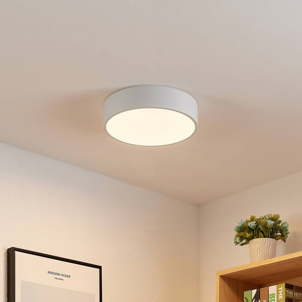 Lindby LED stropné svietidlo Simera, Ø 30 cm, biela, kov, Biela / opálová, Obývacia izba / jedáleň, Plast, Moderný, Závesné svietidlo