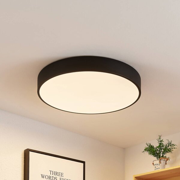 Lindby LED stropné svietidlo Simera, Ø 50 cm, čierna farba, kov, Čierna, Obývacia izba / jedáleň, Plast, Moderný, Závesné svietidlo