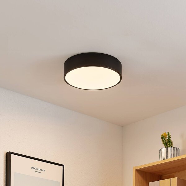Lindby LED stropné svietidlo Simera, Ø 30 cm, čierna, biela, Čierna, Obývacia izba / jedáleň, Plast, Moderný, Závesné svietidlo