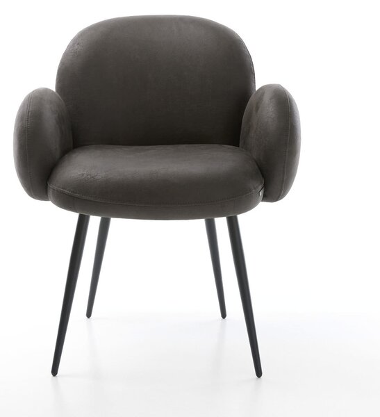 DELIFE Jedálenská stolička Nube-Flex s opierkami mikrovlákno antracitová vintage 4-nohá zúžená čierna vrecková pružina