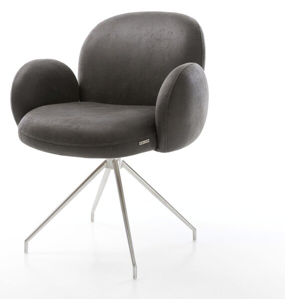 DELIFE Jedálenská stolička Nube-Flex s opierkami mikrovlákno antracit vintage krížová podstava zúžená nerezová oceľ otočný o 180° vrecková pružina