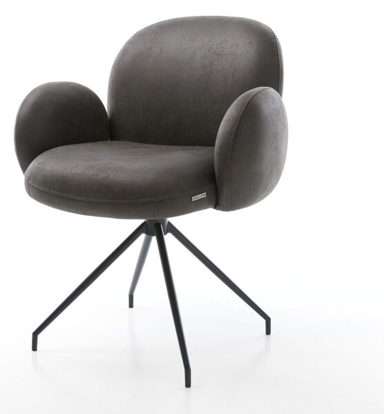 DELIFE Otočná jedálenská stolička Nube-Flex s opierkami mikrovlákno antracit vintage krížová podstava zúžená čierna otočná o 180° vrecková pružina