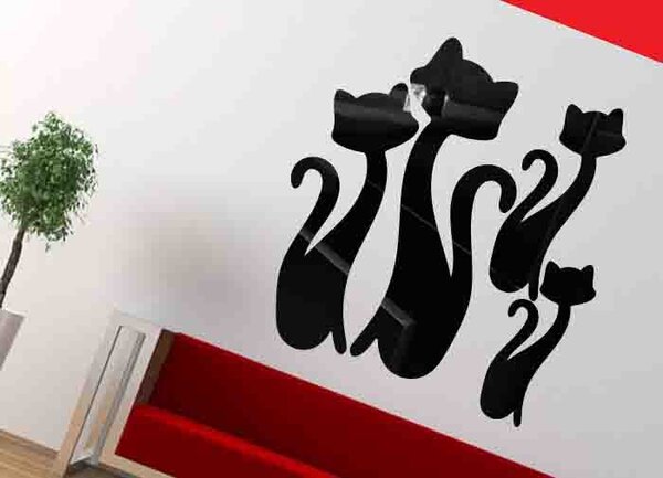 Moderná samolepka na stenu - Čierne mačky: Zrkadlo Silver Plexisklo Rozmer 30 x 30 cm 3033-12657 OX013-Wall sticker