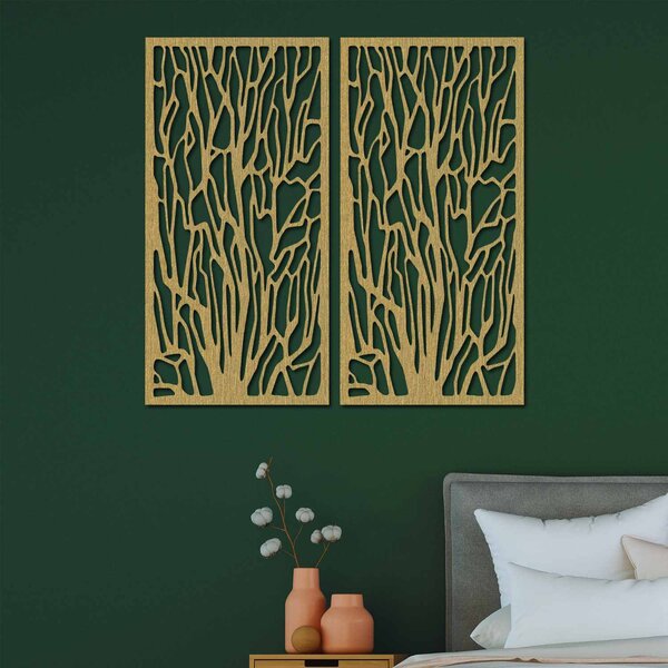 Elegantná drevená nástenná dekorácia s motívom lesa | VFOOF: Prírodná preglejka - Topoľ natural 40 x 20 cm 3867-42115 PR0262 HEU+