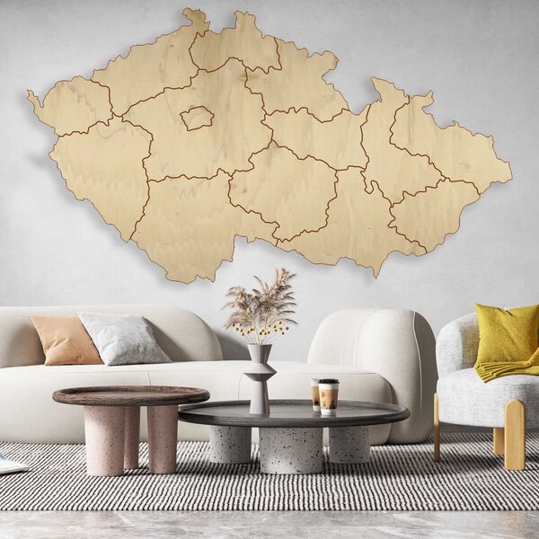 Drevená nástenná mapa Česká republika | 14 dielikov: Prírodná preglejka - Topoľ natural 40 x 70 cm 4180-65511 M002