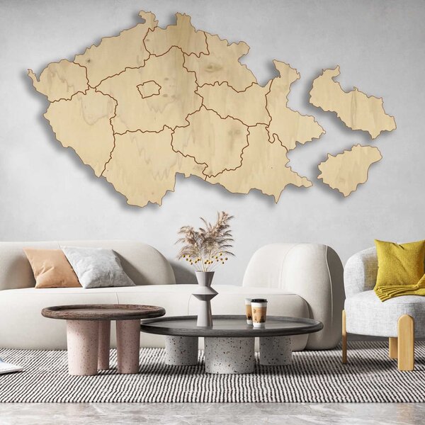 Drevená nástenná mapa Česká republika | 14 dielikov: Prírodná preglejka - Topoľ natural 40 x 70 cm 4180-65511 M002