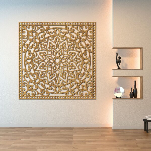 Drevený obraz štvorec orientálna mandala | KVIDO: HDF - Orech Rozmer 30 x 30 cm 4377-80123 HDF0514
