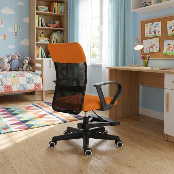 Detská stolička Neoseat MONKEY s podnožou — látka, čierna / oranžová