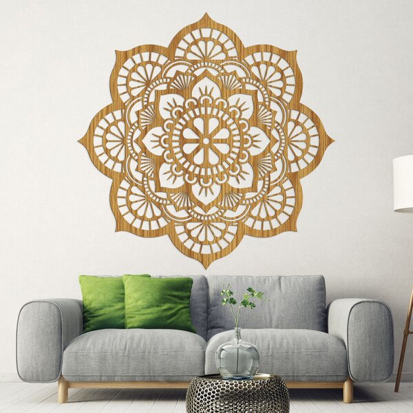 Drevený obraz na stenu mandala s motívom lotosový kvet | LOTOIS: HDF - Javor 20 cm 4523-98790 HDF0204