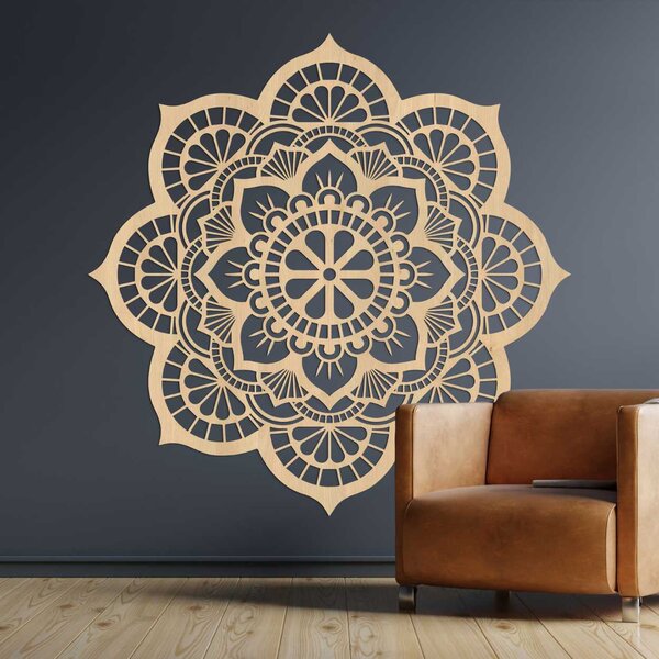 Drevený obraz na stenu mandala s motívom lotosový kvet | LOTOIS: HDF - Javor 20 cm 4523-98790 HDF0204