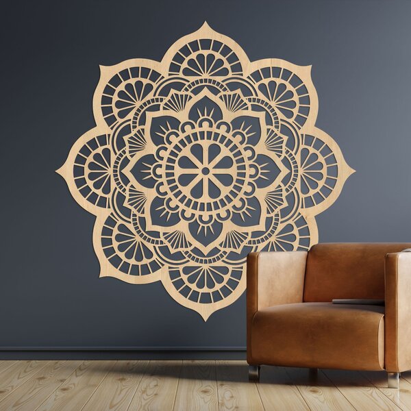 Drevený obraz na stenu mandala s motívom lotosový kvet | LOTOIS: HDF - Javor 20 cm 4523-98790 HDF0204