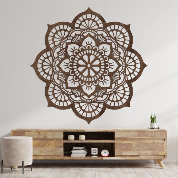 Drevený obraz na stenu mandala s motívom lotosový kvet | LOTOIS: HDF - Javor 20 cm 4523-98790 HDF0204