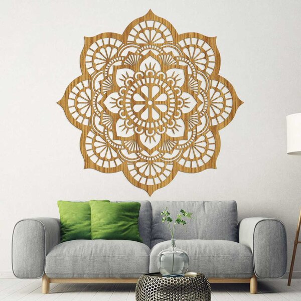 Drevený obraz na stenu mandala s motívom lotosový kvet | LOTOIS: HDF - Javor 20 cm 4523-98790 HDF0204