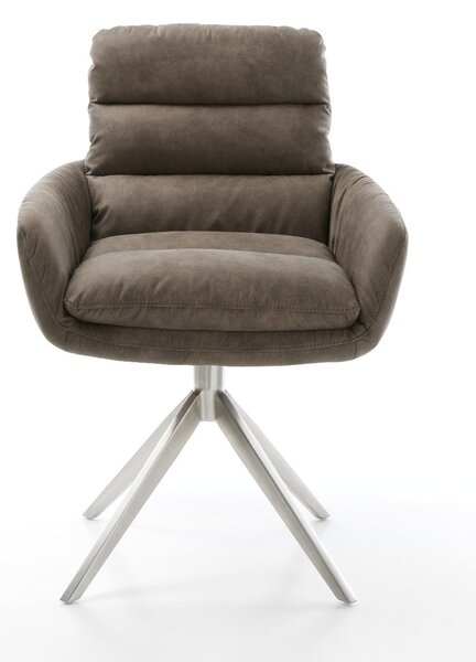 DELIFE Jedálenská stolička Abelia-Flex s opierkami mikrovlákno taupe vintage krížová podstava široká nerezová oceľ