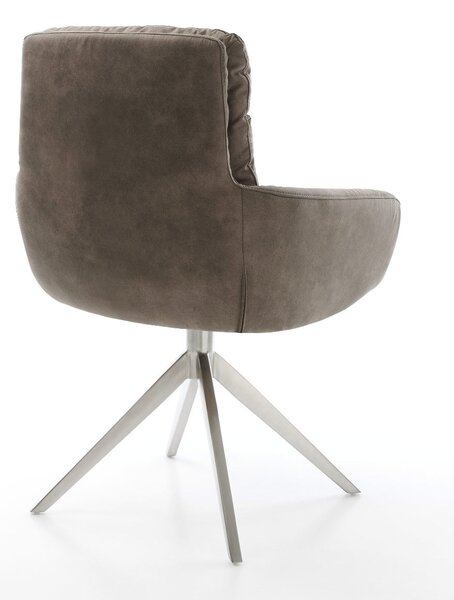DELIFE Jedálenská stolička Abelia-Flex s opierkami mikrovlákno taupe vintage krížová podstava široká nerezová oceľ