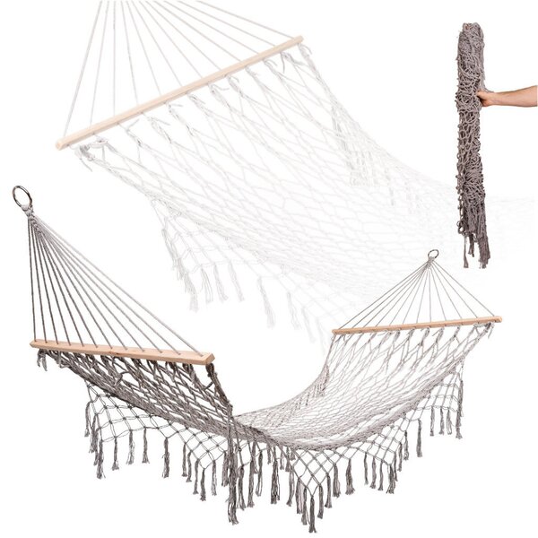 Záhradná hojdacia sieť boho sieťovina so strapcami na zavesenie ležadla macramé 200cm Grey