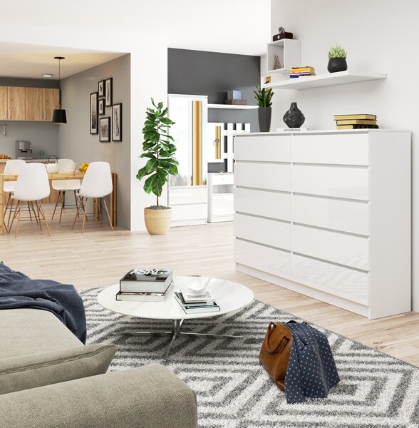 Ak furniture Komoda Rollo K 160 cm biela lesklá