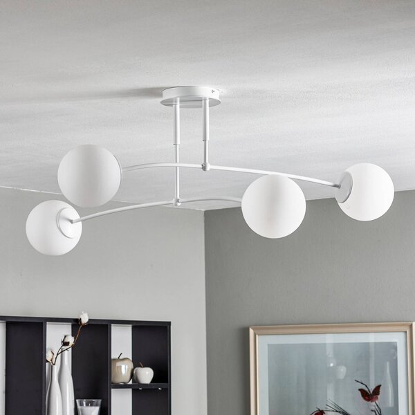 EMIBIG LIGHTING Stropné svietidlo Pregos 4, 4-plameňové, biele, Biela / opálová, Chodba, kov, Moderný, Stropné svetlo
