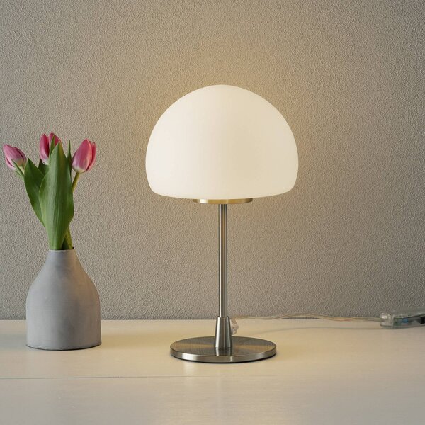 Fabas Luce Stolná lampa Gaia Big s dotykovou funkciou, biela, Hliník / sivá / zinok, Spálňa, kov, Moderný, Stojacie svietidlo