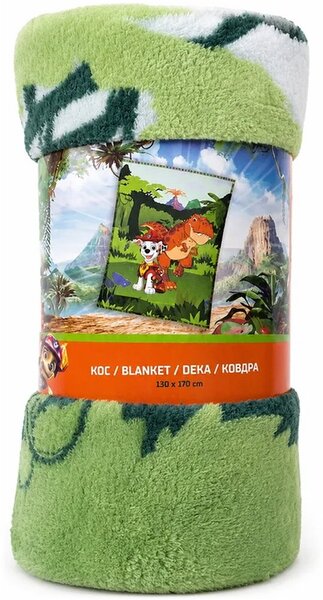 Detská coral fleece deka Labková patrola – Paw Patrol - motív Marshall a dinosaurus - 130x170 cm