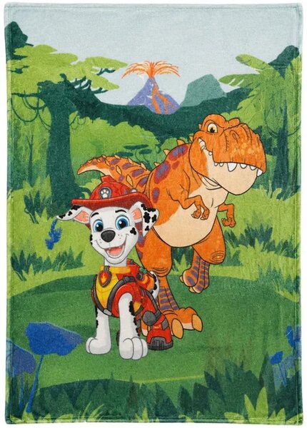 Detská coral fleece deka Labková patrola – Paw Patrol - motív Marshall a dinosaurus - 130x170 cm
