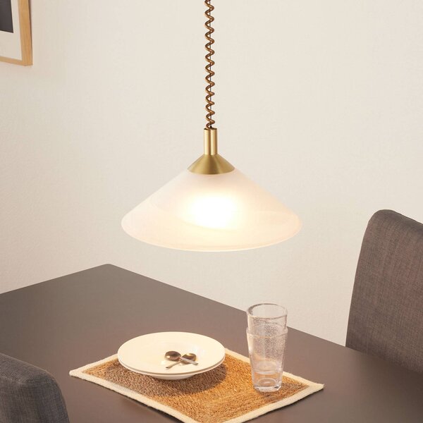 Saturn nastaviteľná závesná lampa vzhľad mosadz, Biela / opálová, Obývacia izba / jedáleň, Sklo, Moderný, Závesné svietidlo