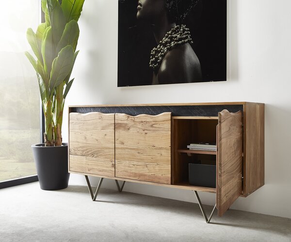 DELIFE Komoda Stonegrace 147x45 cm akácia prírodná 3 dvierka masívna hrana