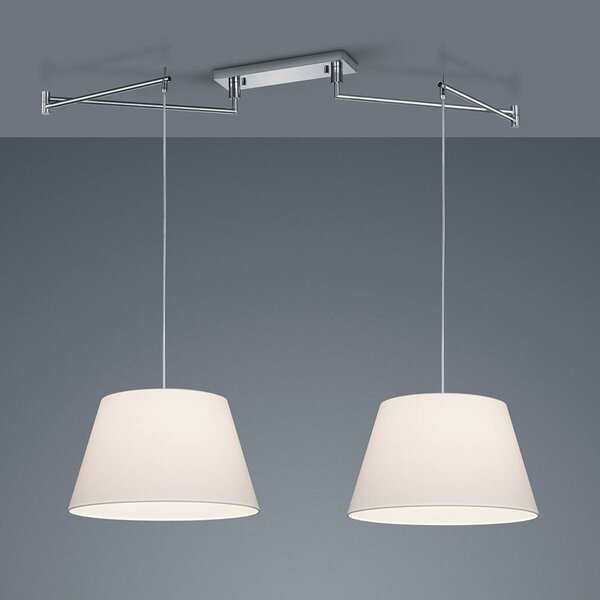 Helestra Certo závesná lampa kužeľovitá 2-pl biela, Biela / opálová, Obývacia izba / jedáleň, Textil / látka / hodváb, Moderný, Závesné svietidlo