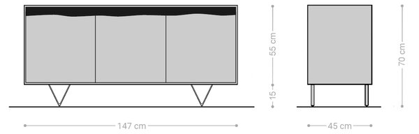 DELIFE Komoda Stonegrace 147x45 cm akácia prírodná 3 dvierka masívna hrana
